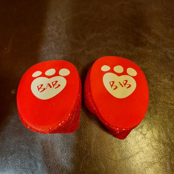 Build A Bear Red Sparkly Bow Shoes Slippers Mary Jane BAB BABW - Picture 3 of 3